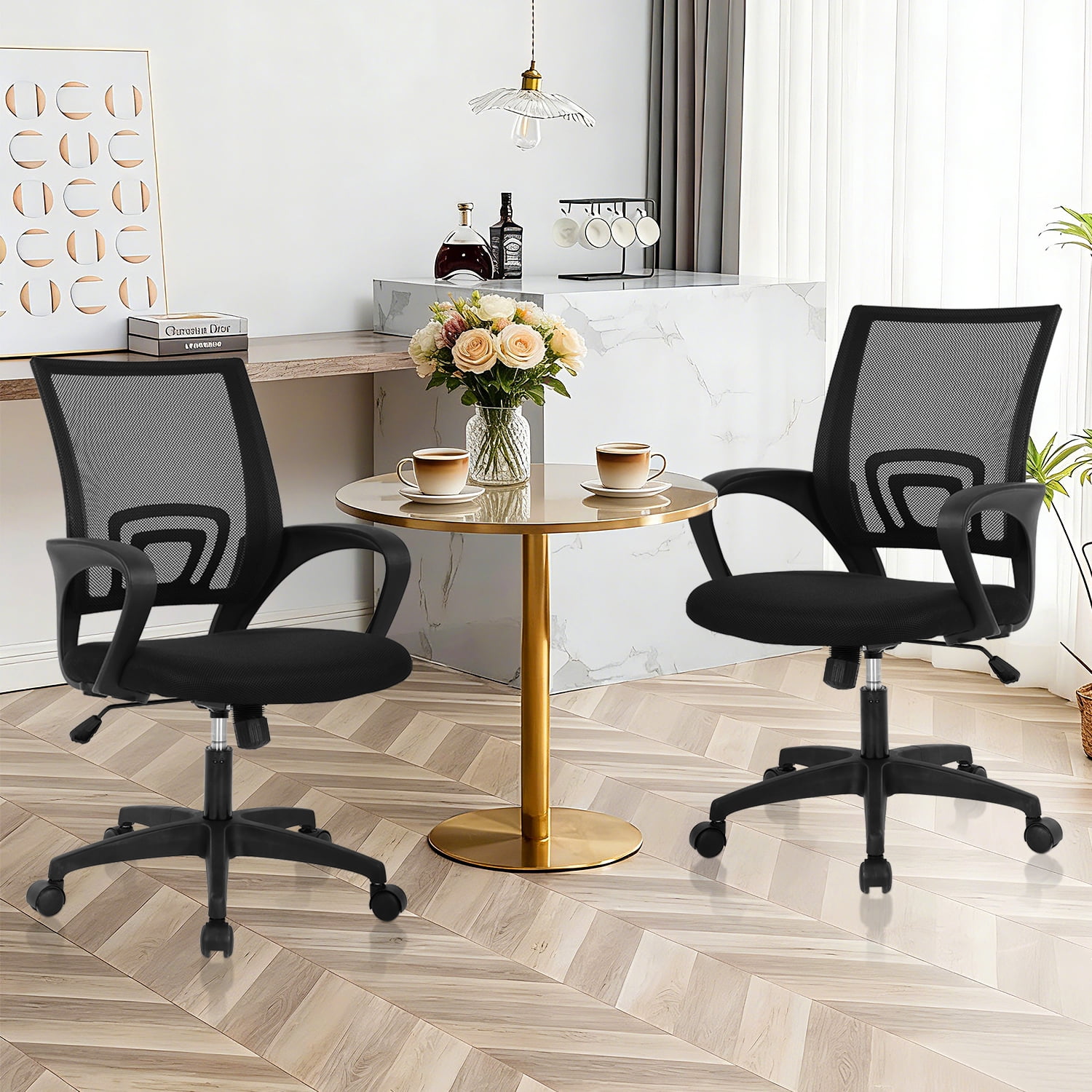 NiamVelo Mesh Office Chair Computer Desk Chair for Adults, Mid Back Rolling Chair Cheap office chairs with Lumbar Support Armrest for Home Office,Black（2 Pack）