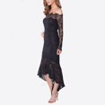 thumbnail image 4 of XVJRHAK Vacation Dresses for Women 2024 Women's Floral Lace Long Sleeve off Shoulder Wedding Mermaid Dress Dresses for Women Elegant (Black,XL), 4 of 7