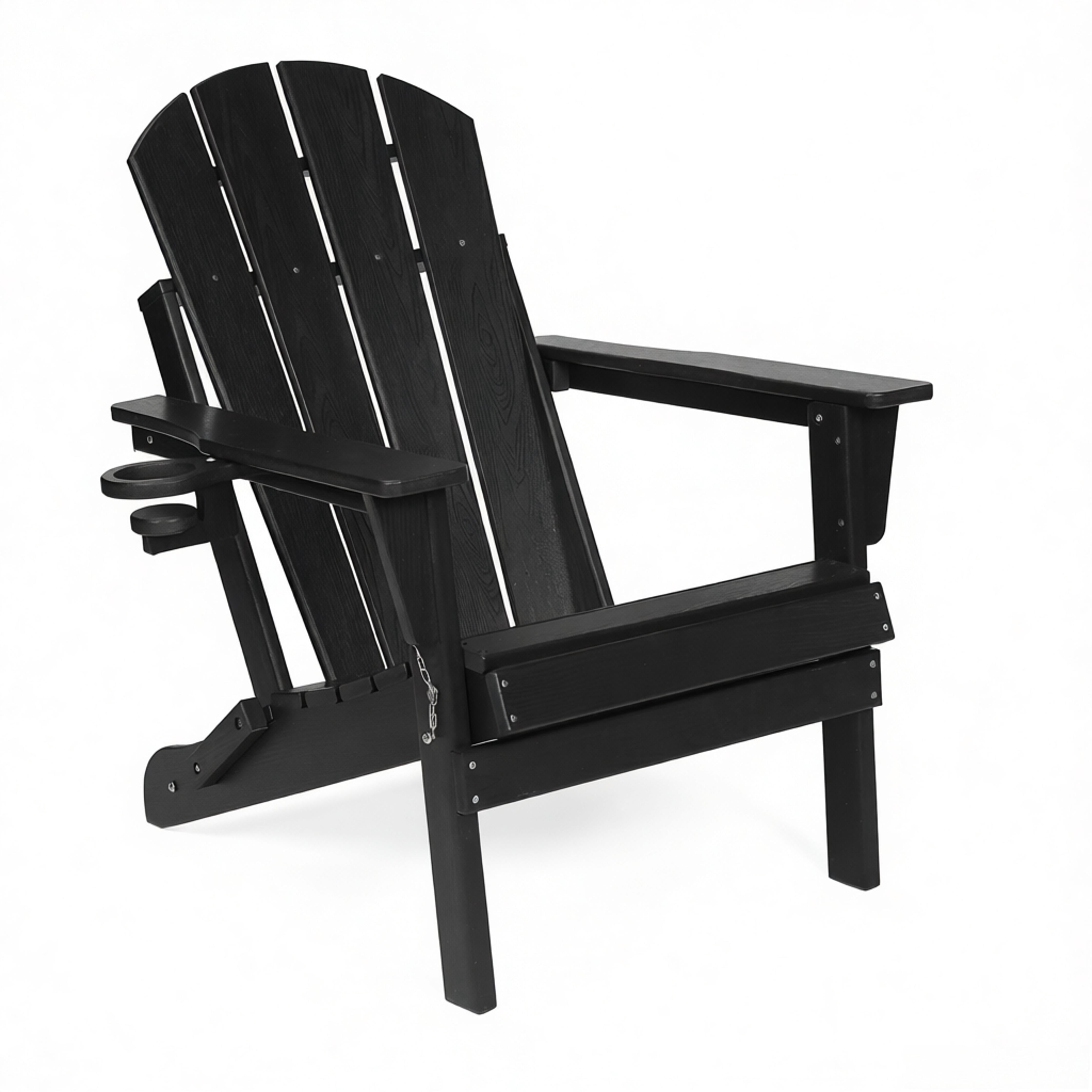 FHFO Folding Adirondack Chair,HDPE All-Weather Patio Chairs with Cup Holder for Outside, Deck, Lawn, Backyard, Garden, Black