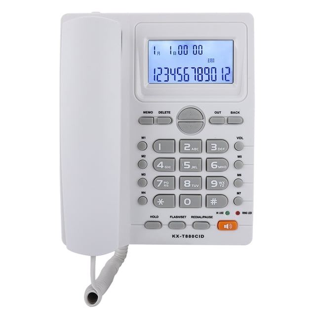 Teléfono con cable y extensión de dos puertos con pantalla de identificación de llamadas y altavoz (blanco)