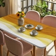 thumbnail image 3 of Ombre Orange Waves Table Cloths for 4 Foot Rectangle Tables, Abstract Art Gradient Modern Patio Waterproof Elastic Fitted Tablecloths, Washable Rectangular Table Cover for Camping, 3 of 8