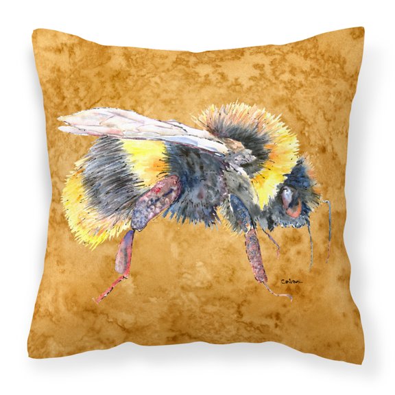 Carolines Treasures 8850PW1414 Bee on Gold   Canvas Fabric Decorative Pillow 14Hx14W multicolor