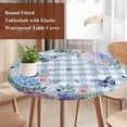 thumbnail image 4 of Watercolor Flowers Round Tablecloth, Fitted Table Cover with Elastic for 55"-60" Round Tables, Spring Floral Butterflies Blue Plaid Table Cloth Outdoor Indoor Dinning Party Waterproof Tablecloths, 4 of 7