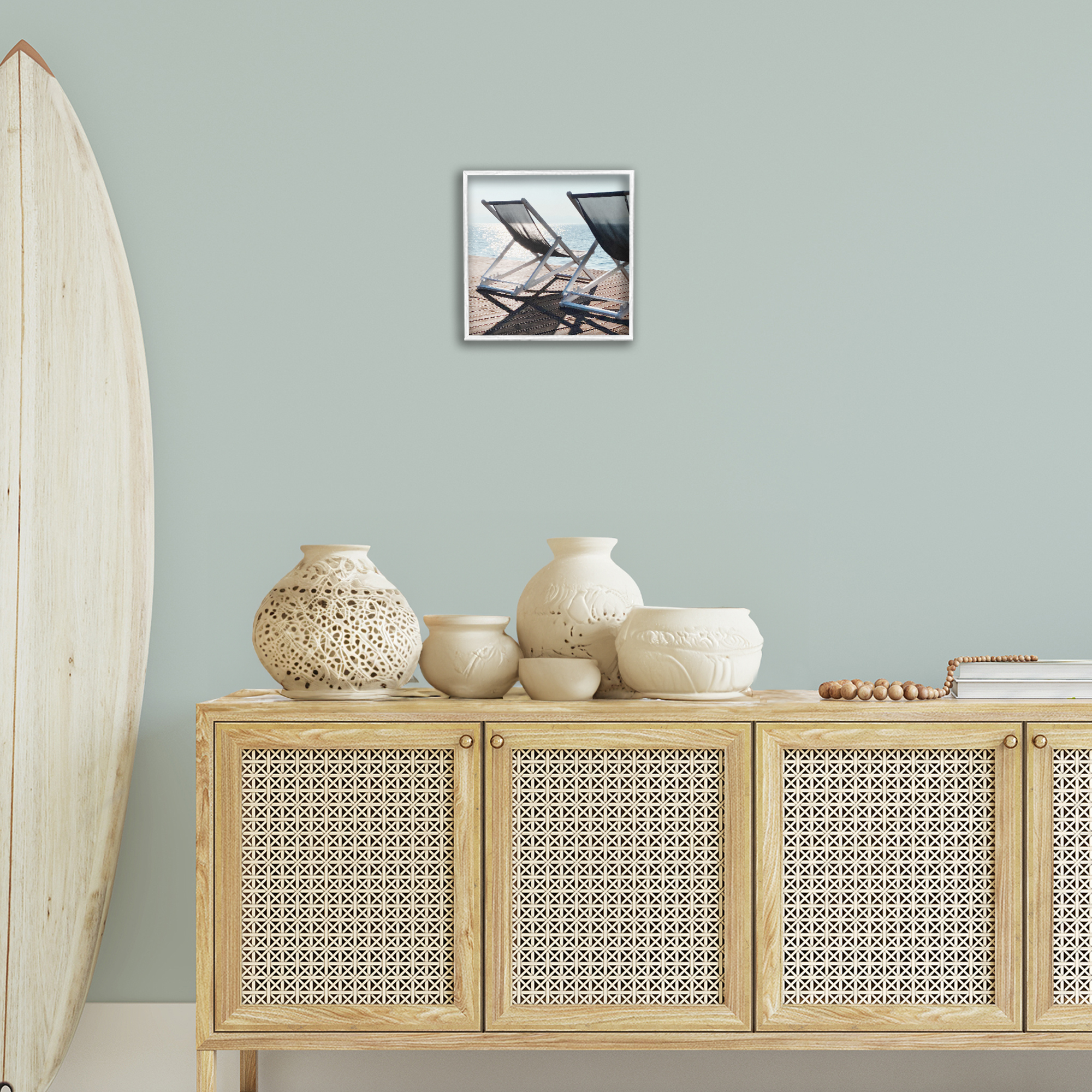 Stupell Industries Beach Shadow Reach Landscape Painting White Framed Art Print Wall Art, 12 x 12