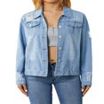 thumbnail image 1 of Women‘s Ripped Denim Jackets  Long Sleeve Button Up Slim Fit Distressed Jean Jackets, 1 of 9