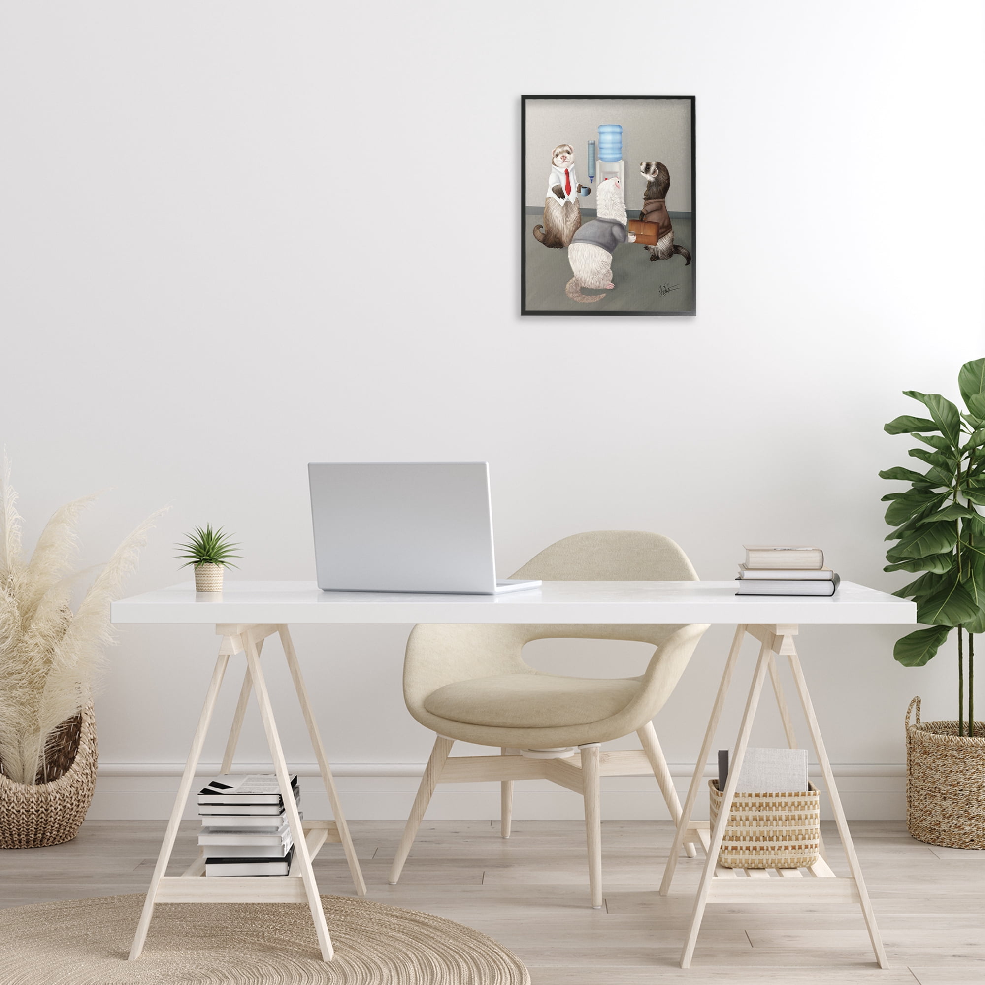 Stupell Industries Office Ferrets Water Cooler Animals & Insects Painting Black Framed Art Print Wall Art, 16 x 20