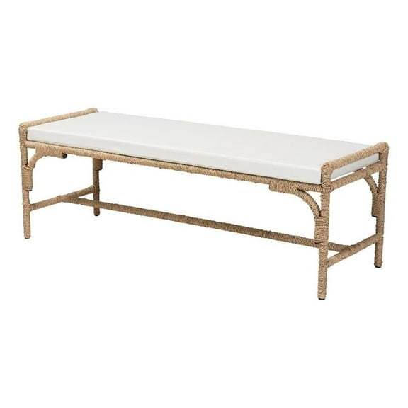 Pemberly Row Modern 18.5" Seagrass & Metal Accent Bench in Natural