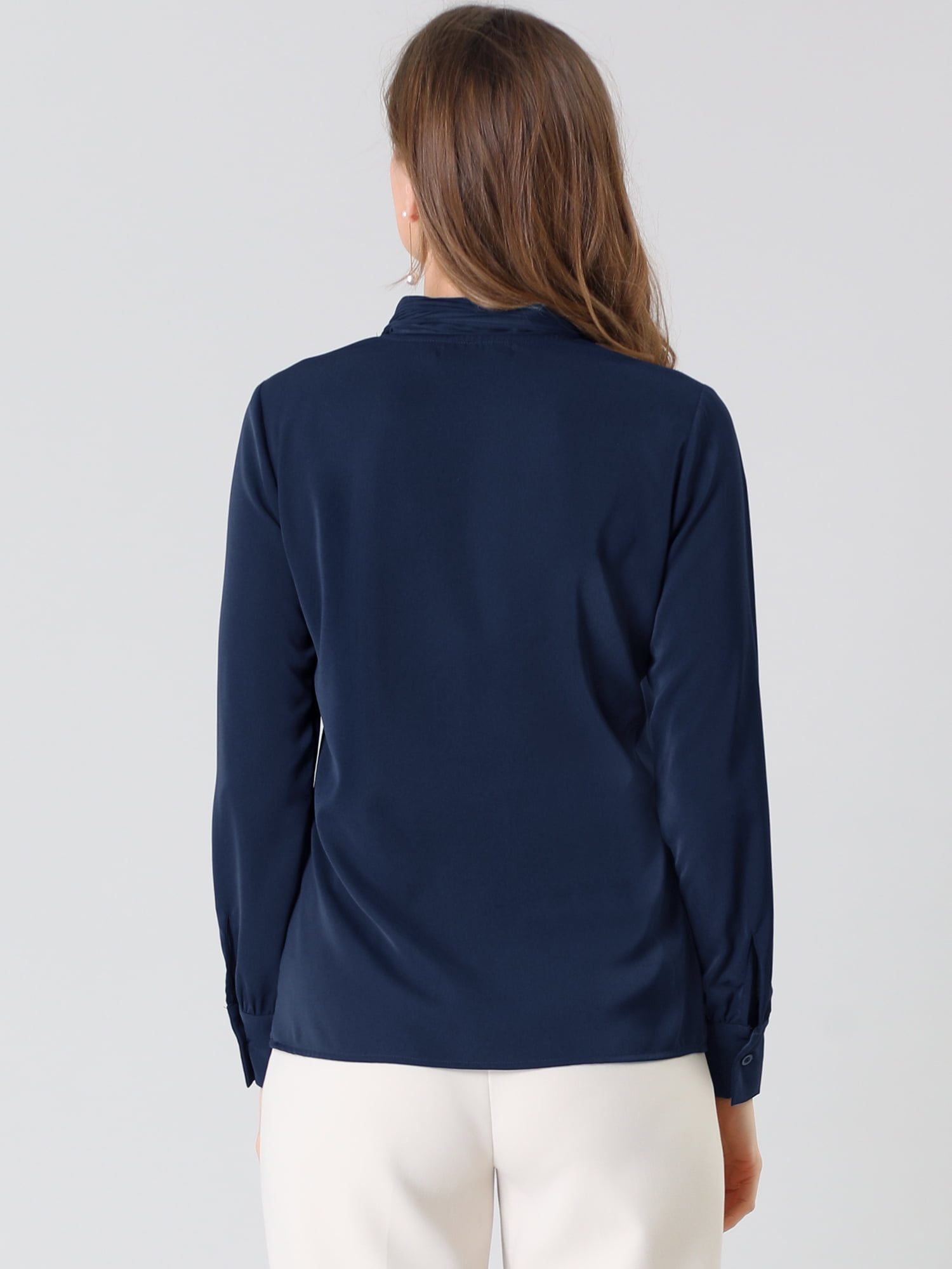 DARING DIVA Tie-Neck Long Sleeve Pleated Tops Shirt 3XL Navy Blue