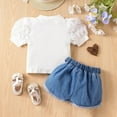 thumbnail image 4 of Utlike Girls Outfit Sets Summer Set Children's Strip Mesh Short Sleeve + Ripped Denim Shorts Two Piece Set Girls Matching Sets Size 4 Years-5 Years, 4 of 9