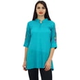 thumbnail image 4 of Phagun Women's Casual 3/4 Sleeve Turquoise Cotton Modal Embroidered Shirt-12, 4 of 9