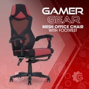 Gamer Gear Gaming Office Chair with Extendable Leg Rest, Red/Black Fabric Upholstery