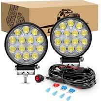 GOOACC 2 Pcs 4.5inch 42W Led Round Lights off Road Led Flood Light 4200LM Driving Roof Pods Lamp Bumper Lights with 16AWG Wiring Harness Kit-2 Leads for Trucks Tractor ATV Jeep