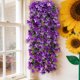 thumbnail image 1 of Guirnalda de pared colgante de flores violetas artificiales para bodas, decoración del hogar y eventos, ramos reutilizables de seda de orquídeas y glicinas, 1 of 7