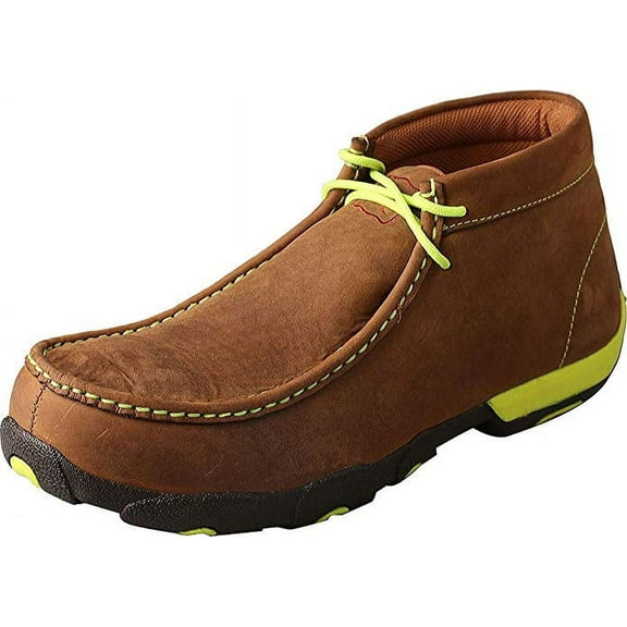 Men's Twisted X MDMST02 Driving Moc Distressed Saddle/Neon Yellow Leather 13 W