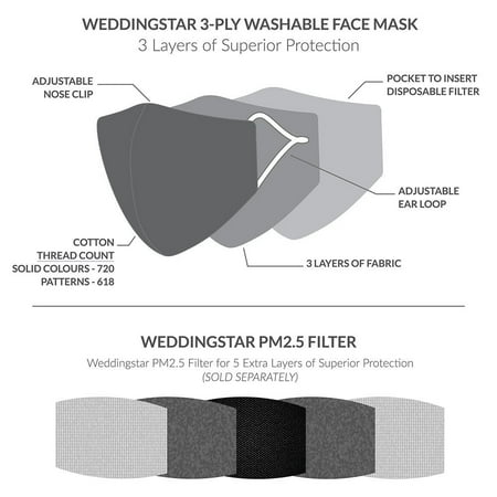 Weddingstar - Adult Reusable/Washable Cloth Face Mask with Filter Pocket - Mauve