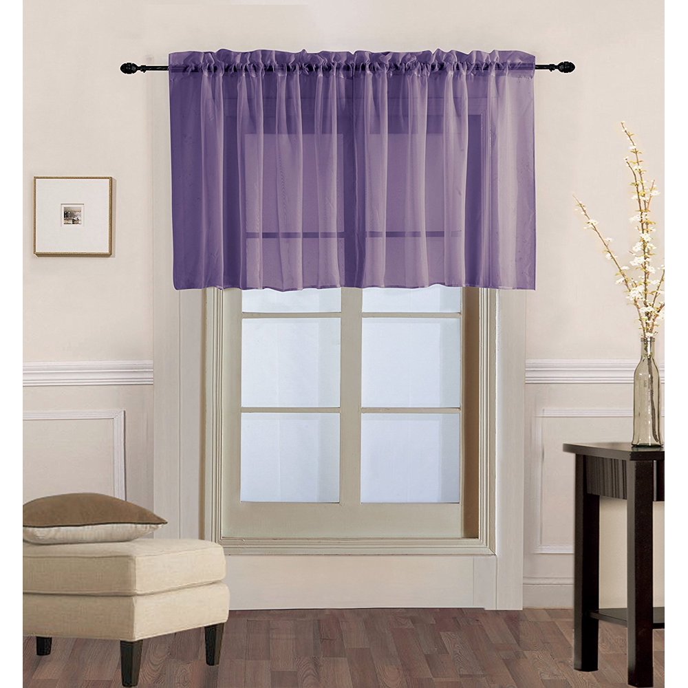 (V16) PLUM 1PC Elegant Straight Sheer Rod Pocket Swag Waterfall Valance