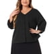 thumbnail image 1 of Blusa de encaje floral de talla grande GRACE & GRANDEUR para mujer con cuello en V y mangas 3/4 3X Negra, 1 of 1