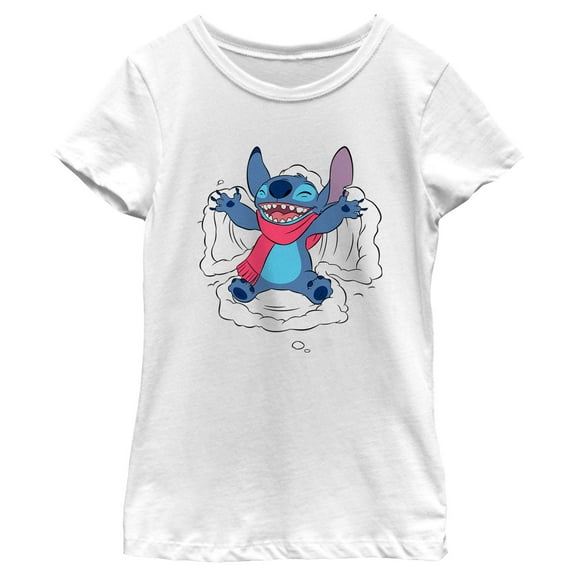 Girl's Lilo & Stitch Snow Angel Winter  Graphic Tee White Large