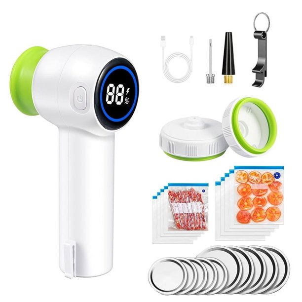 Sellador al vacío para tarros de cristal con pantalla digital, máquina selladora al vacío de alimentos portátil con bolsas selladas y 10 tapas para tarros de cristal
