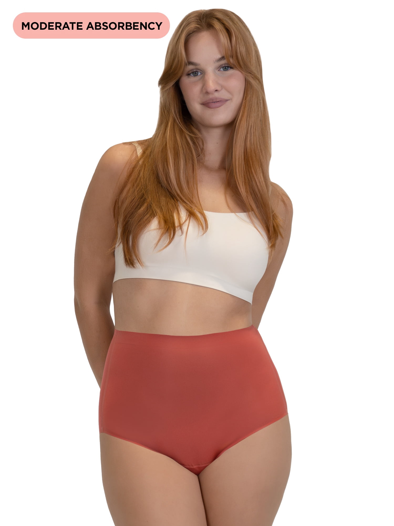 No Boundaries High-Rise Brief Moderate Absorbency Period Underwear, 2-Pack, Women’s XS-XXL
