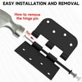 thumbnail image 4 of 3 Pack Door Hinges, Black Door Hinges 4in x 4in Interior and Exterior Door Hinges, Removable Pin, Heavy-Duty Hinges for Residential Doors with Square & Round Corners, 4 of 7