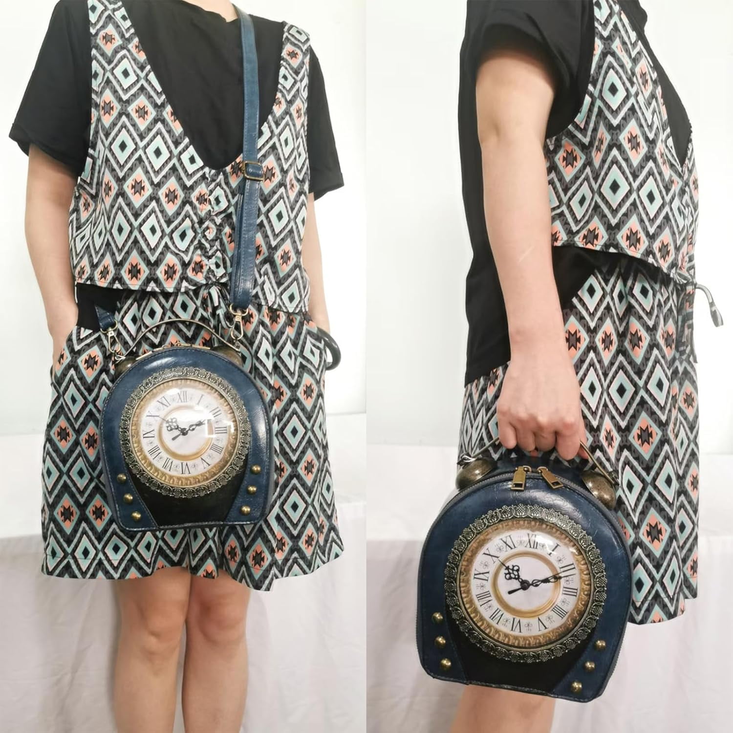 Baguery PVC Clock Shaped Crossbody Bag - Waterproof Adjustable Shoulder Purse for Women