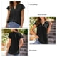 thumbnail image 4 of Camisas de satén de manga corta con cuello en V para mujer, blusa holgada de manga corta con volantes de Color puro informal a la moda de verano para mujer, negro XL, 4 of 5