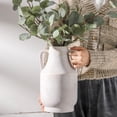 thumbnail image 5 of Ceramic Flower Vase with Handles, Large Decorative White Vase, Farmhouse Terracotta Vases for Home Decor, Rustic Vintage Vases for Living Room, Kitchen, Bedroom, Office, Coffee Table, 28CM, 5 of 11
