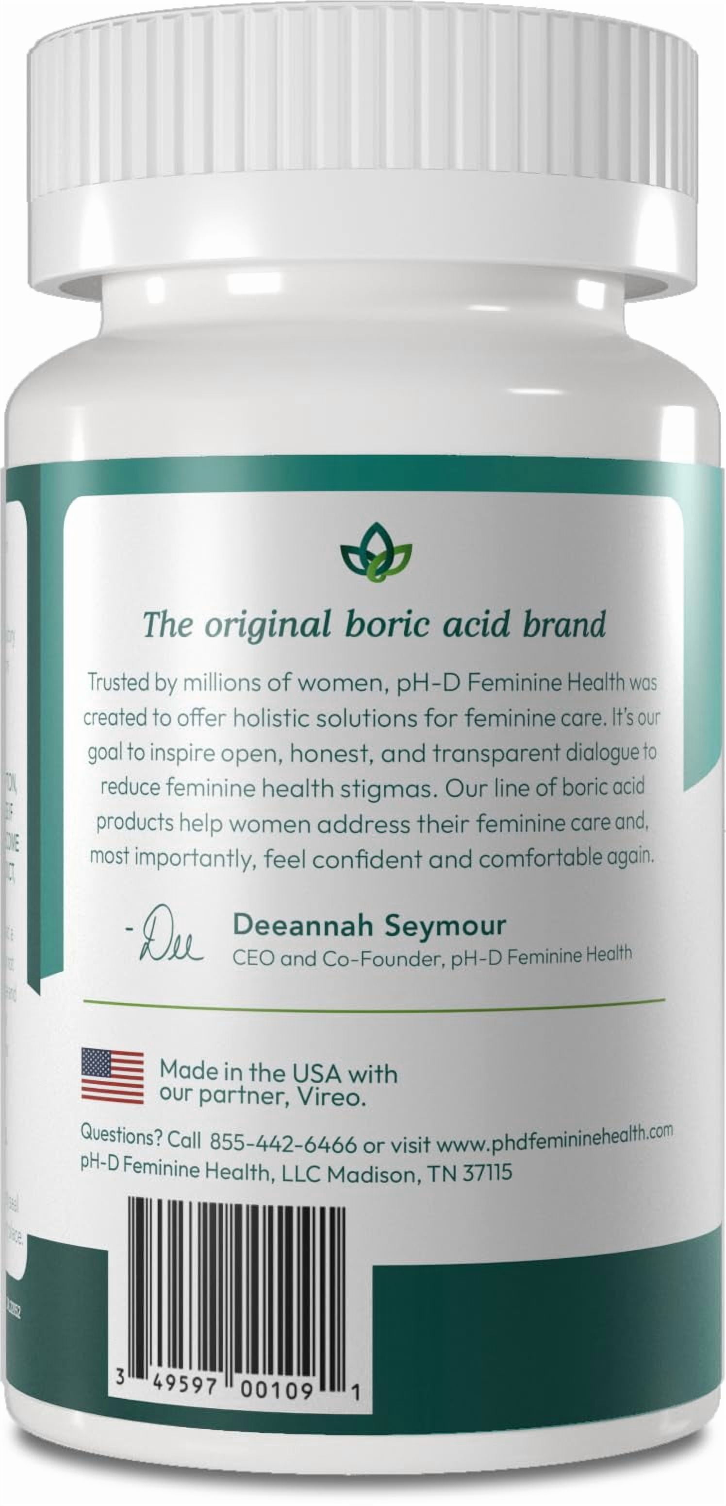 pH-D Feminine Health Support - 600 mg Boric Acid Suppositories - Woman Owned - for Vaginal Odor Use - 36 Count