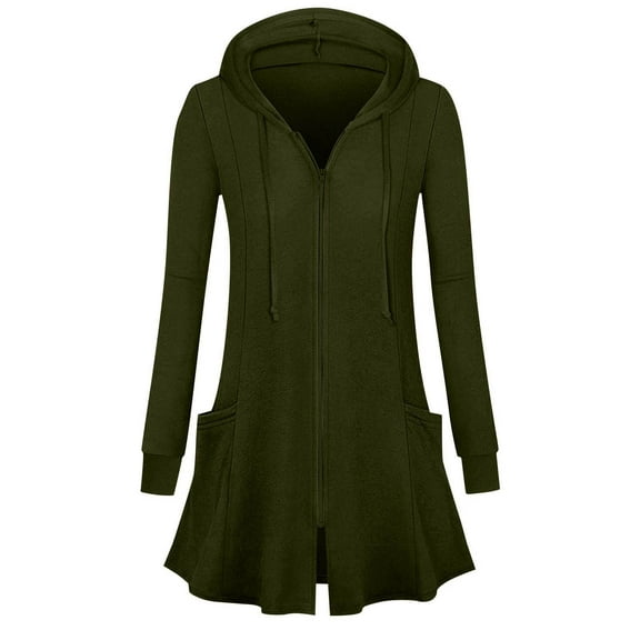 ZQUUVOU Women's Hooded Dress Casual Fall Long Sleeve Hooded Blouse Zip Up Loose Tunic Dress Oversized Sweatshirts with Pocket Olive Green