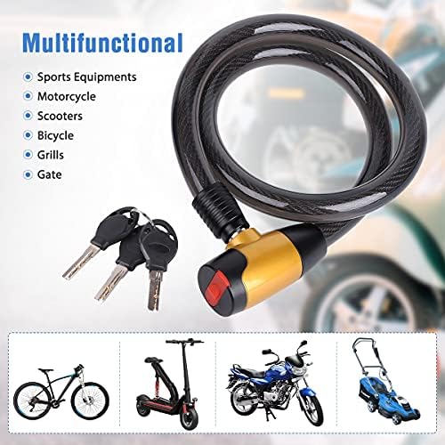 Bike Cable Lock with Keys, 4FT x 23 mm Bike Lock Cable, Durable Steel, Anti-Theft Outdoor Waterproof Locks for Bike, Ebike, Scooter, Motorcycle, Warehouse, Fence Shed, Gate