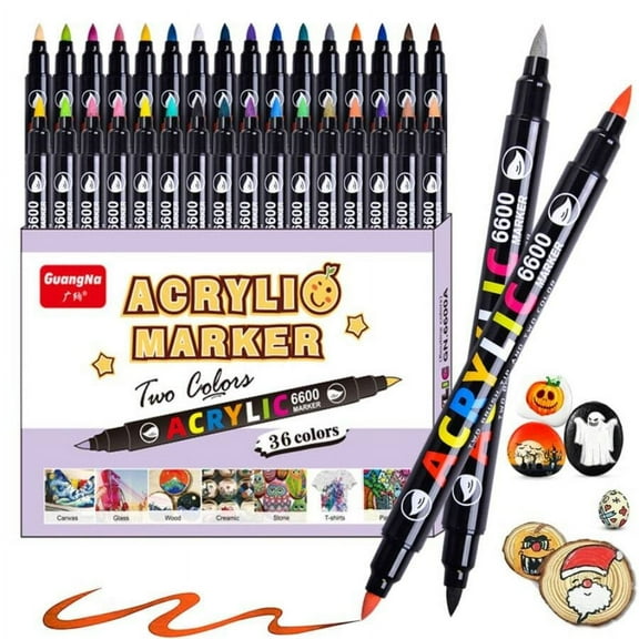 18pcs/set,36 Colors Acrylic Paint Pens, Dual Tip Pens With Medium Tip and Brush Tip, Paint Markers for Rock Painting, Ceramic, Wood, Plastic, Calligraphy, Scrapbooking, Card Making, DIY Crafts