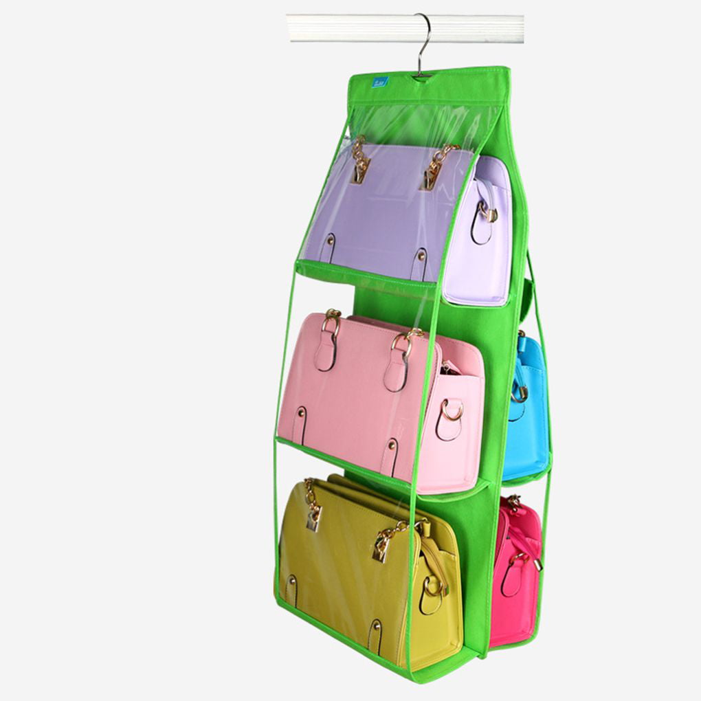 6 Pockets Large Clear Purse Handbag Hanging Storage Bag Organizer Closet - 0