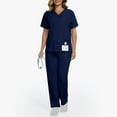 thumbnail image 4 of Women Scrubs Set Uniform Short Sleeve V-Neck Top Elastic Waist Straight Leg Pants Summer Scrubs Top and Pants Workwear with Pockets, 4 of 5