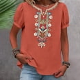 thumbnail image 2 of Vinsonshop Embroidered Cotton Linen Tops for Women Beach Shirts Cotton Linen Blouse Embroidered Shirt Vacation Clothes Peasant Gauze Blouses Boho Gauze Tops Summer Tops for Women Orange 3XL, 2 of 9