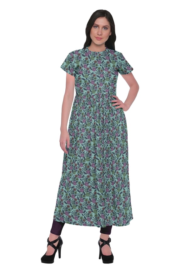 Short Sleeve Kurta Printed Women Front Slit Kurti Summer Clothing