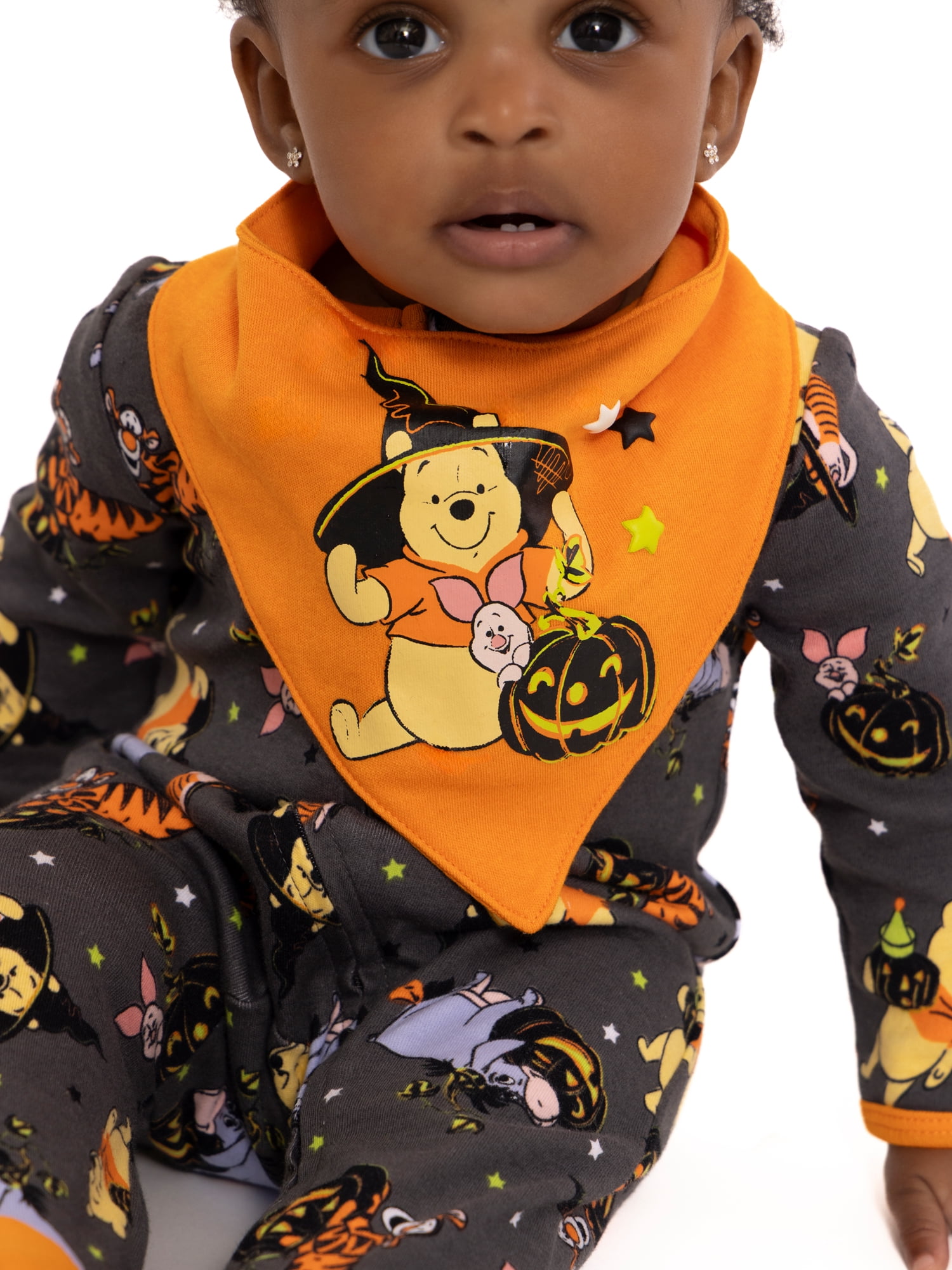 Halloween Winnie the Pooh Baby Boys or Girls Footed Sleep N Play Pajamas and Bib Set, 2-Piece, Sizes 0M-9M