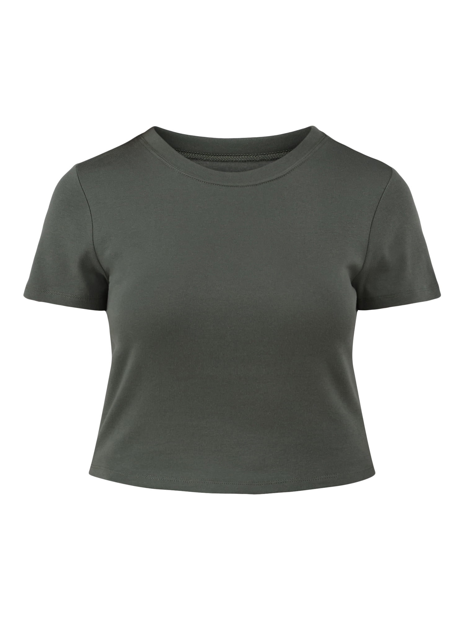 No Boundaries Women's Cropped Ribbed Scoop Neck T-Shirt, Cotton