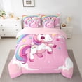 thumbnail image 2 of Erosebridal Pink Unicorn Bed in a Bag, Cartoon Rainbow Bed Set, Princess Reversible Comforter Sets, Lightweight Bedroom Decoration, 7 Pieces, 2 of 6