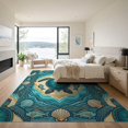 thumbnail image 3 of ODIKA 9'x12' Washable Area Rug Low Pile, Flatwoven, Beachy Ocean Entry Themed Teal Bathroom Long Nautical Turtle Refined Structured for Great Room, Indoor Concept, Large Living, 3 of 7