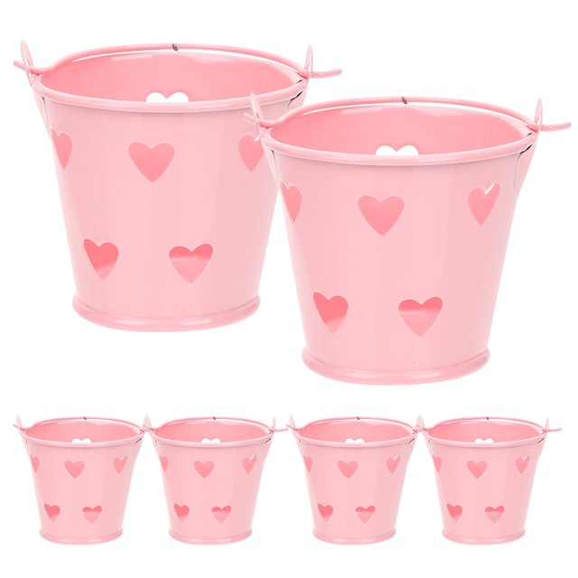 6 piezas de regalo Mini barril hueco pequeño cubo de hierro cubo de metal tambor rosa niño