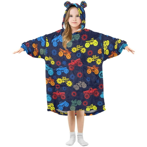 joogoo Wearable Blanket Hoodie for Cartoon Trucks Vehicle-t5 Oversized Sherpa Hooded 3-14 YR M