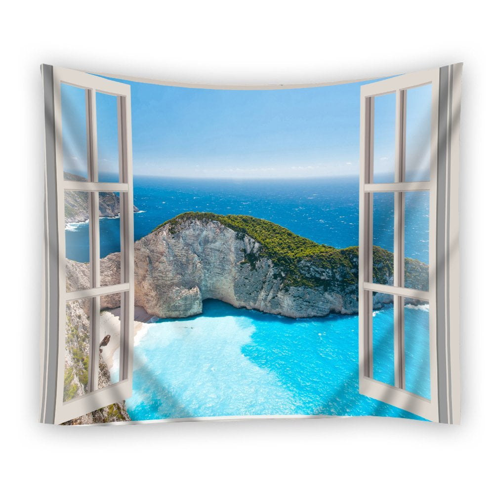POPCreation Open Window Beach Navagio Beach Tapestry Polyester Fabric