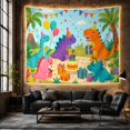 thumbnail image 6 of Tropical Dinosaur Birthday Party with Balloons and Cake, Joyful Illustration for Dinosaur Lovers, Kids Wall Decor, Birthday Gift, Tapestry Wall Hanging for Nursery and Playroom, 6 of 7
