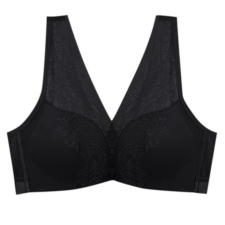 

TOWED22 Womens Bras Women s Front Closure Underwire Lightly Lined Jacquard Shaping Bra Black 32/70AB