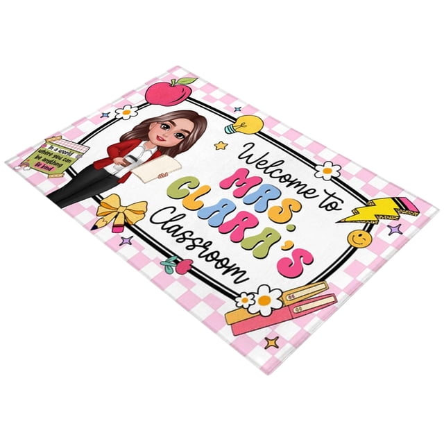 Teacher Welcome Classroom Door Mat with Crayon Design Back To School Entrance Floor Rug for Educational