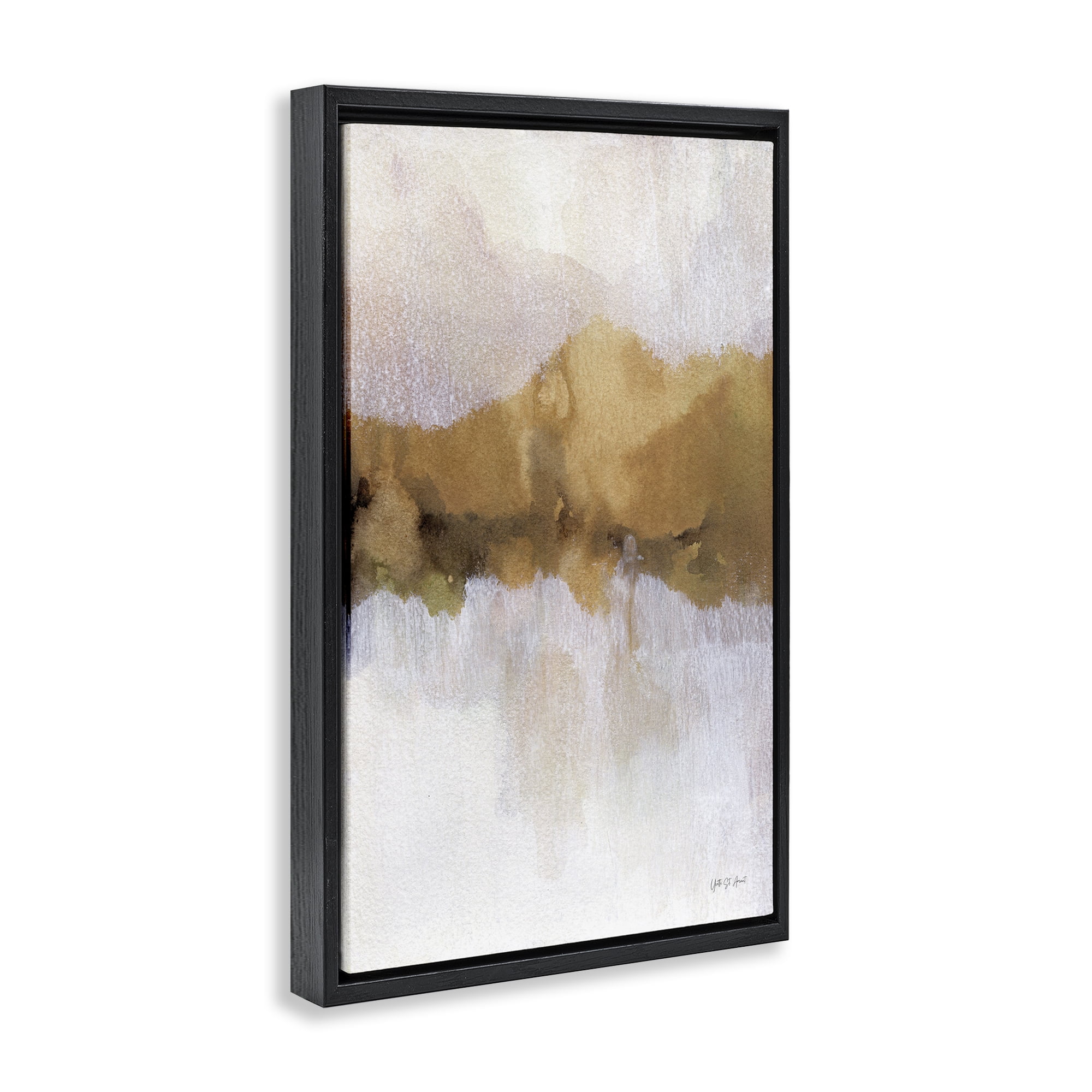 Stupell Industries Centric Golden Abstract Abstract Painting Black Floater Framed Canvas Art Print Wall Art, 17 x 25