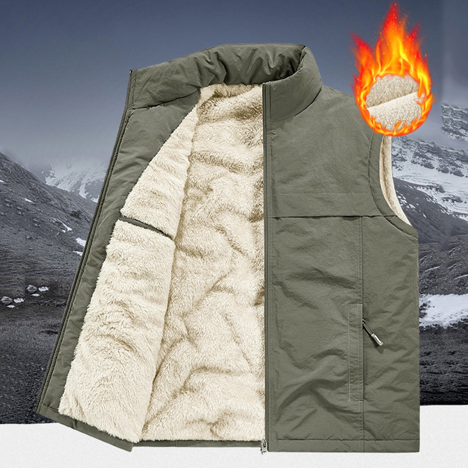 Xzbqbs Mens Track Jacket Full Zip Fleece Lined Sherpa Winter Vest Coat Casual Lightweight Stand Collar Workout Running Sweat Jacket