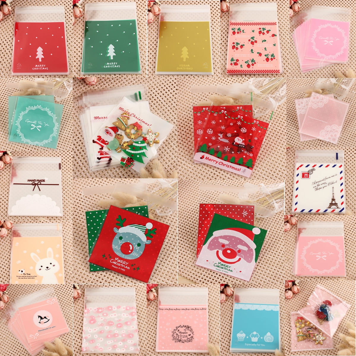 100 Pack Christmas Self Adhesive Cookie Resealable Cello 100 Pack Christmas Self Adhesive Cookie Resealable Cello Cellophane Bags Biscuit Gift Candy Party