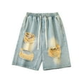 thumbnail image 5 of Jean Shorts Men Ripped Drawstring Stretch Elastic Waist Knee Length Denim Bermuda Shorts with Pockets Baggy Distressed Mens Denim Shorts, 5 of 5